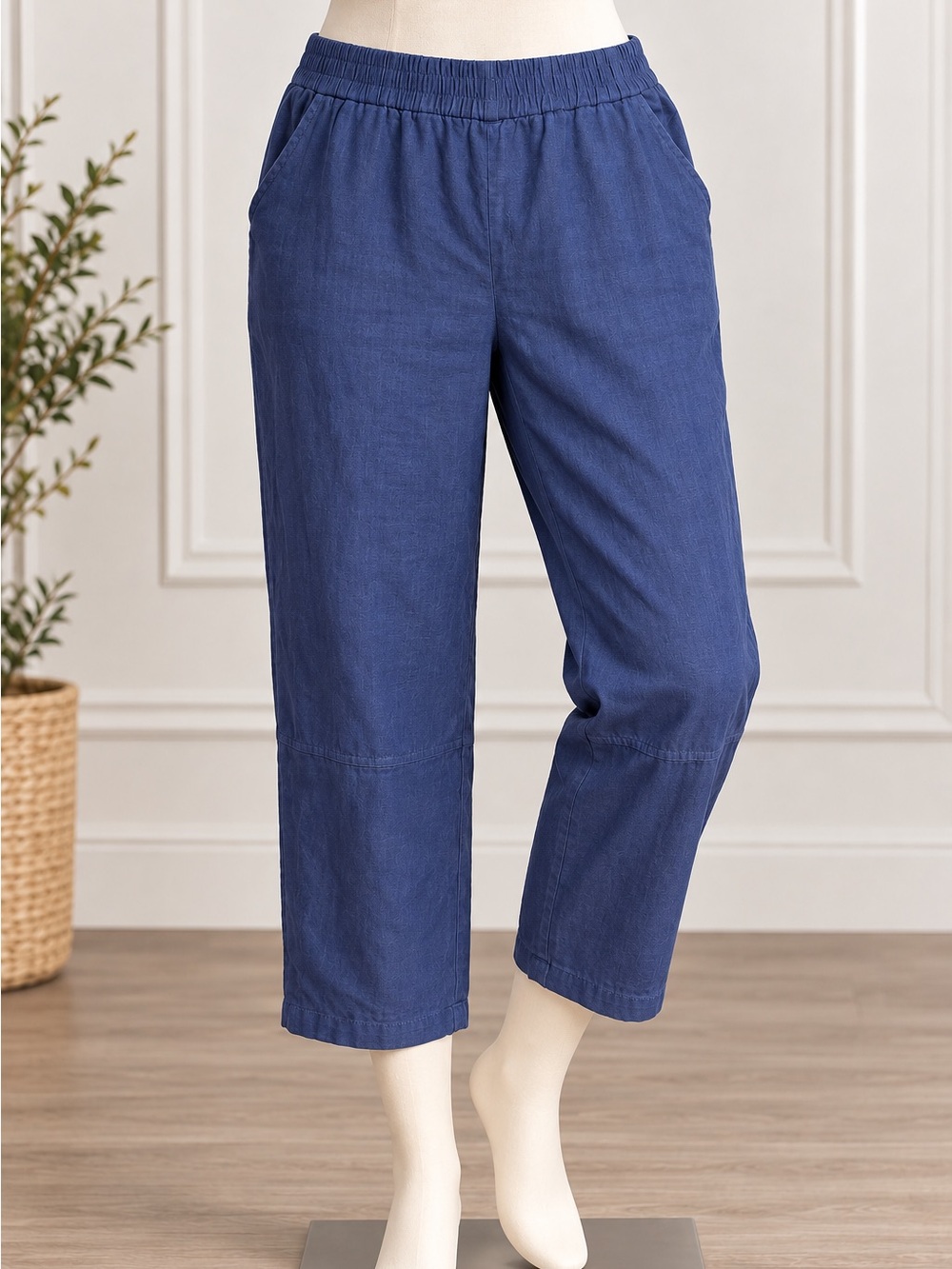 Cable & Gauge Studio Linen Blend Crop Pants Blue L